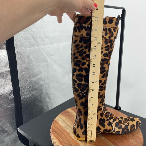 Tory Burch Calf Hair Uma Leopard Knee High Boots WOMENS Sz 8.5 Gold Logo - Picture 12 of 12